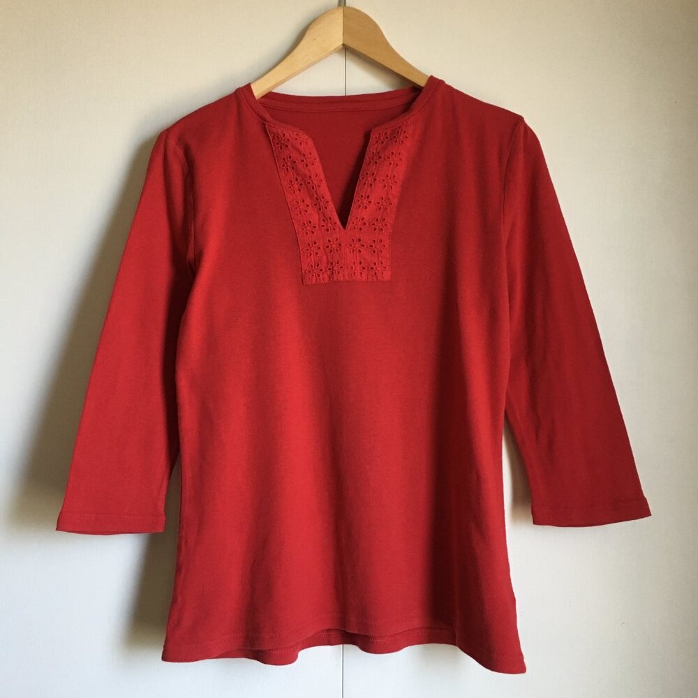 Ralph Lauren Red Eyelet Cotton Tunic Blouse Shirt